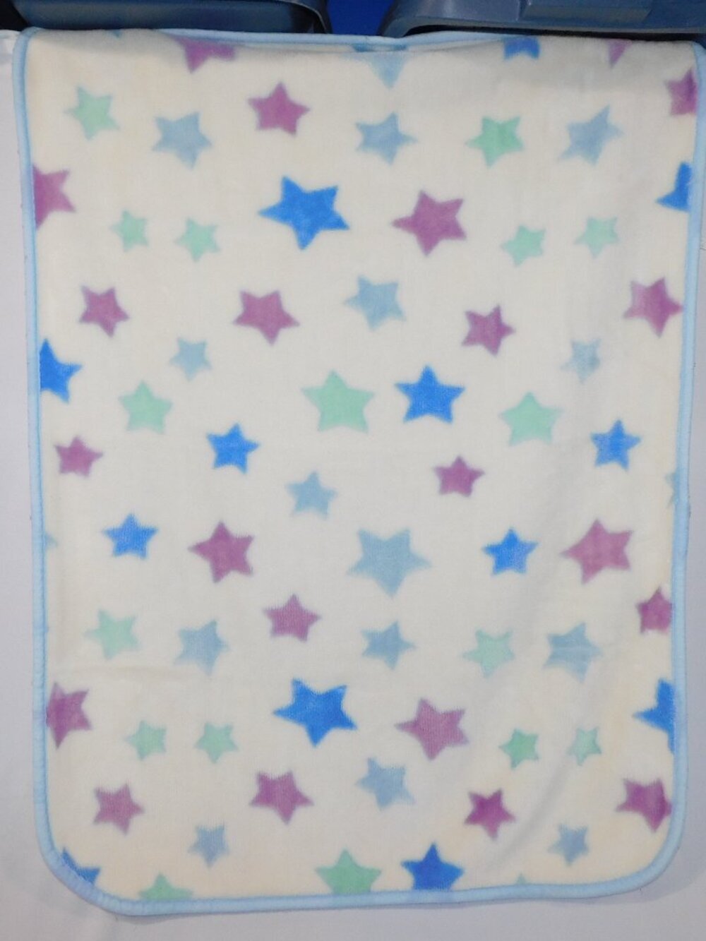 VTG Purple Blue Teal Green Stars Plush Fleece Baby Toddler Blanket 32" x 42"